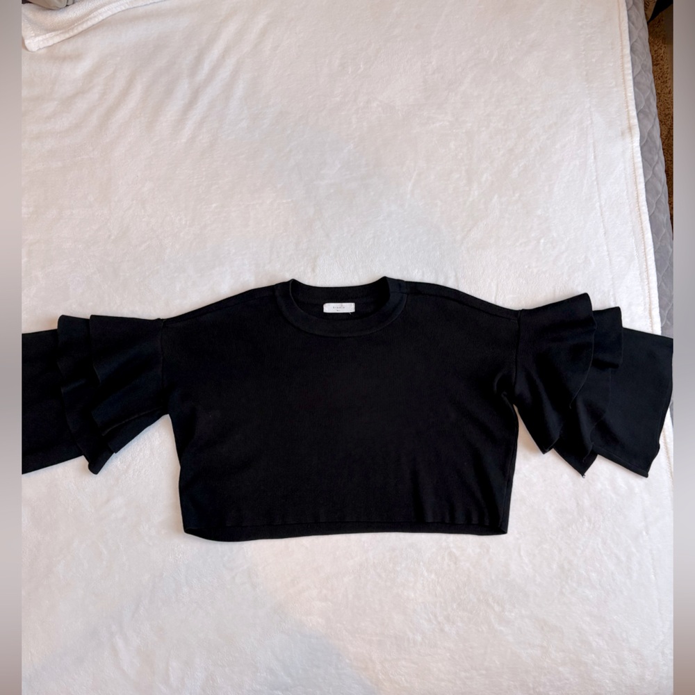 Elodie Black Ruffled Crop Blouse - Size Large - Picture 4 of 14